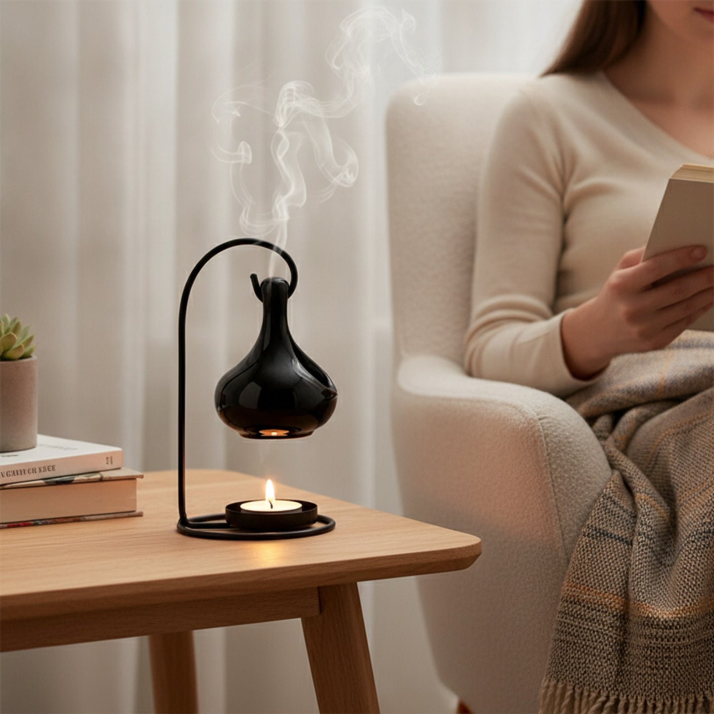 Diffuseur d'aromathérapie en céramique élégante - Noir ou Blanc, avec bougeoir intégré