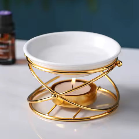 Brûleur d'Huile Essentielle Métal & Céramique - Diffuseur Aromatique pour Spa & Maison
