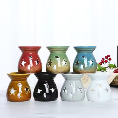 Bougeoir en Porcelaine Étoile & Lune - Diffuseur d'Huiles Essentielles Creux