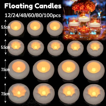Bougies LED Flottantes Sans Flamme pour Mariage, Piscine & Spa - Lot de 12 à 100 pièces