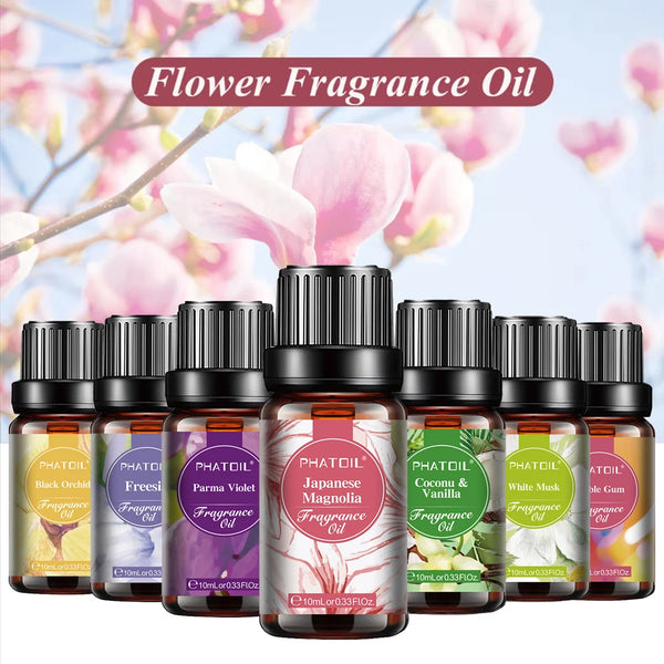 Huile parfumée PHATOIL 10ml Série Fleurs pour la fabrication de bougies d'aromathérapie, parfum noix de coco & vanille, chewing-gum, poudre pour bébé