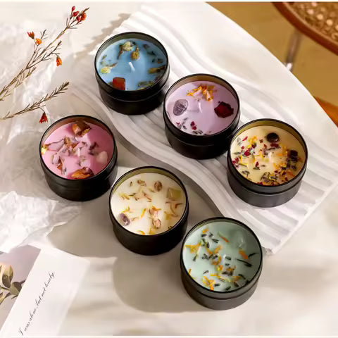 Bougie Parfumée Cire de Soja en Cristal avec Fleurs Séchées - Cadeau Artisanal