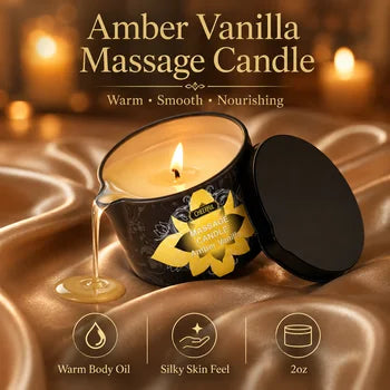 Bougie de Massage Vanille & Ambre - Cire de Soja Naturelle pour Soins Spa à Domicile