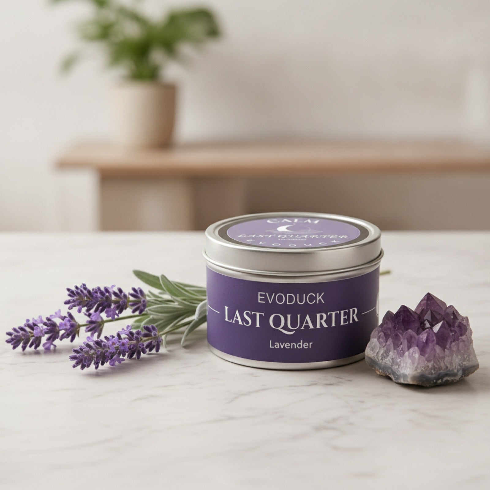 Bougie Parfumée Cire de Soja Lavande Waning Moon - Boîte Argent & Cristal Violet