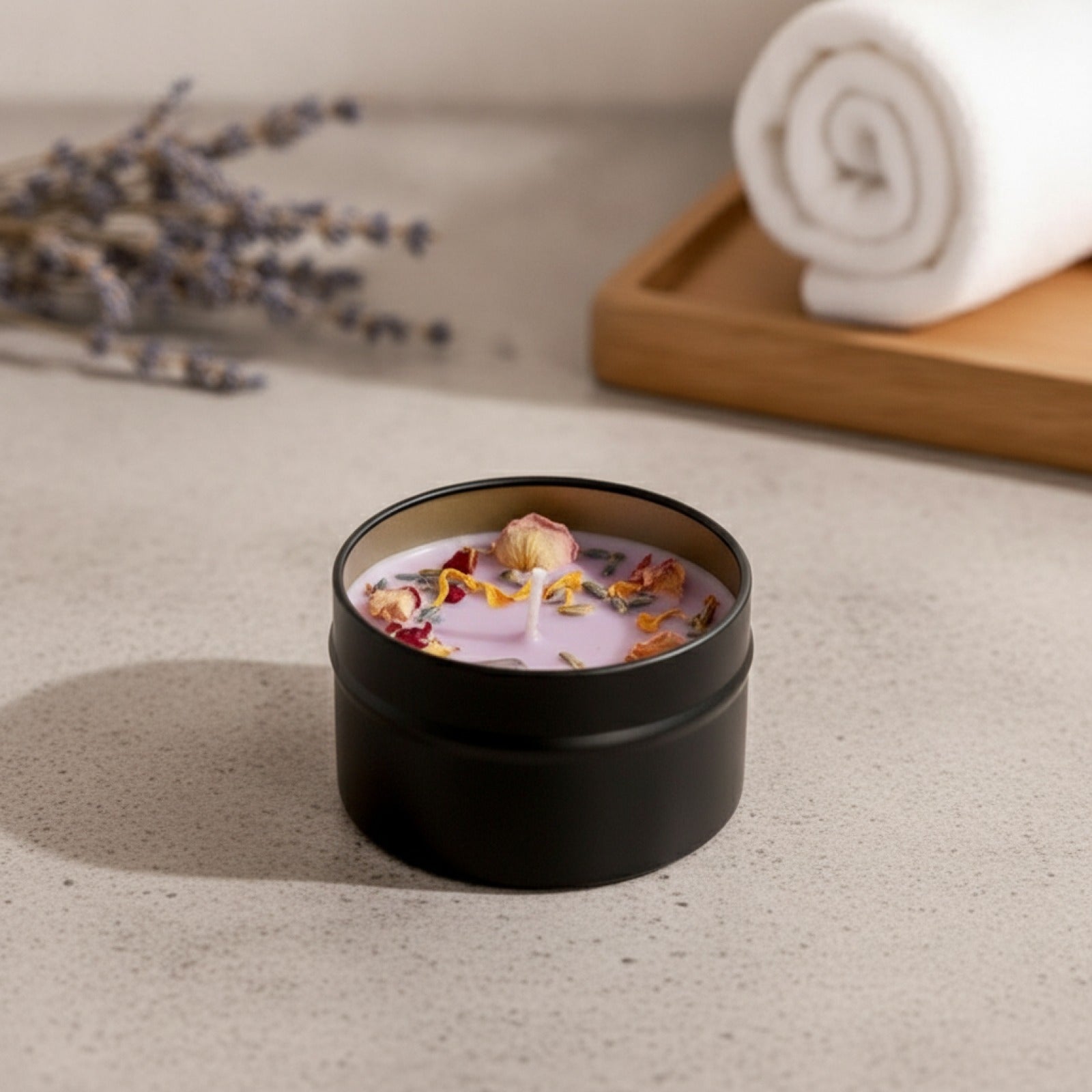 Bougie Parfumée Cire de Soja en Cristal avec Fleurs Séchées - Cadeau Artisanal