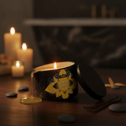 Bougie de Massage Vanille & Ambre - Cire de Soja Naturelle pour Soins Spa à Domicile