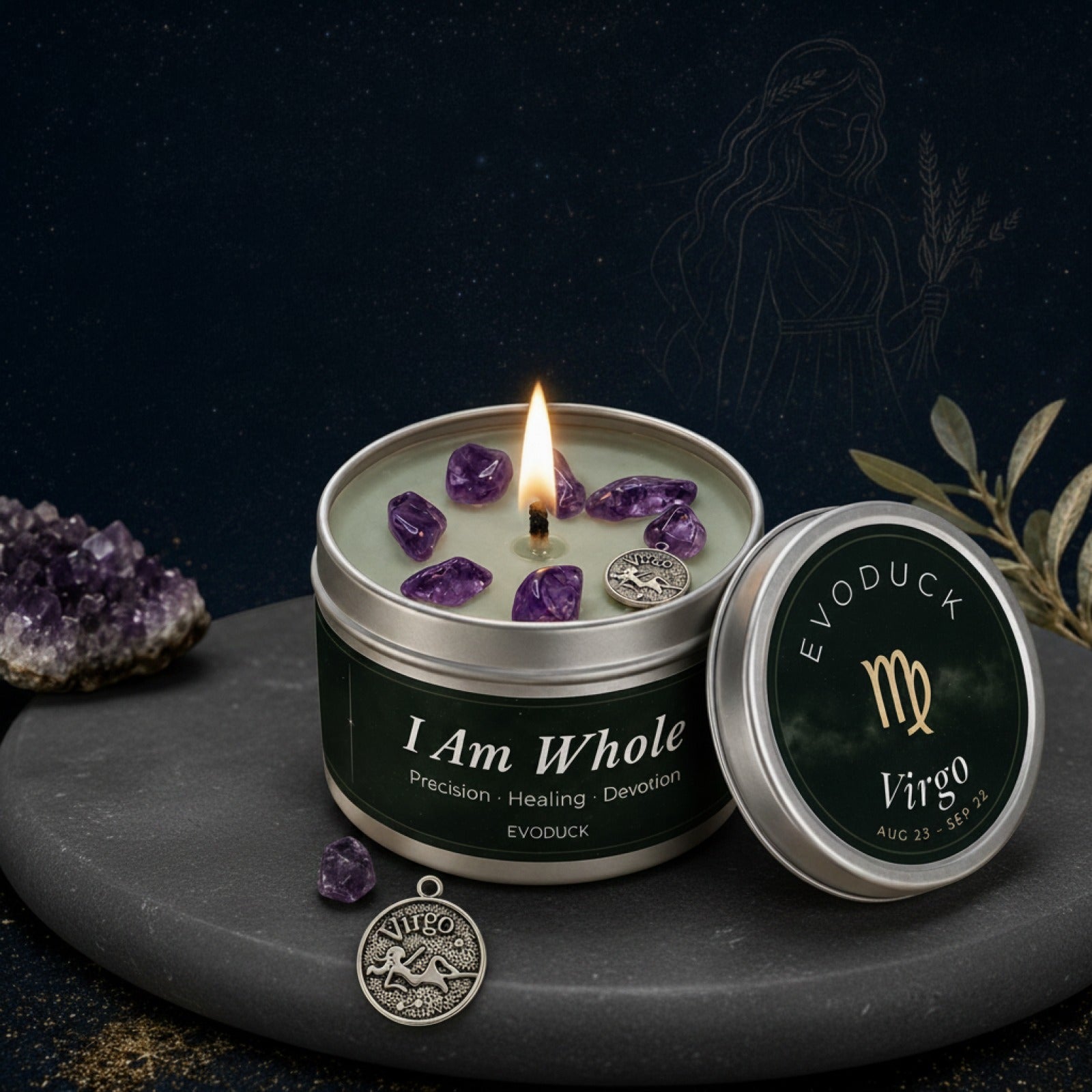Bougie Parfumée Vierge Thé Blanc & Sauge - Constellation Aromathérapie - Cadeau Maison 3oz
