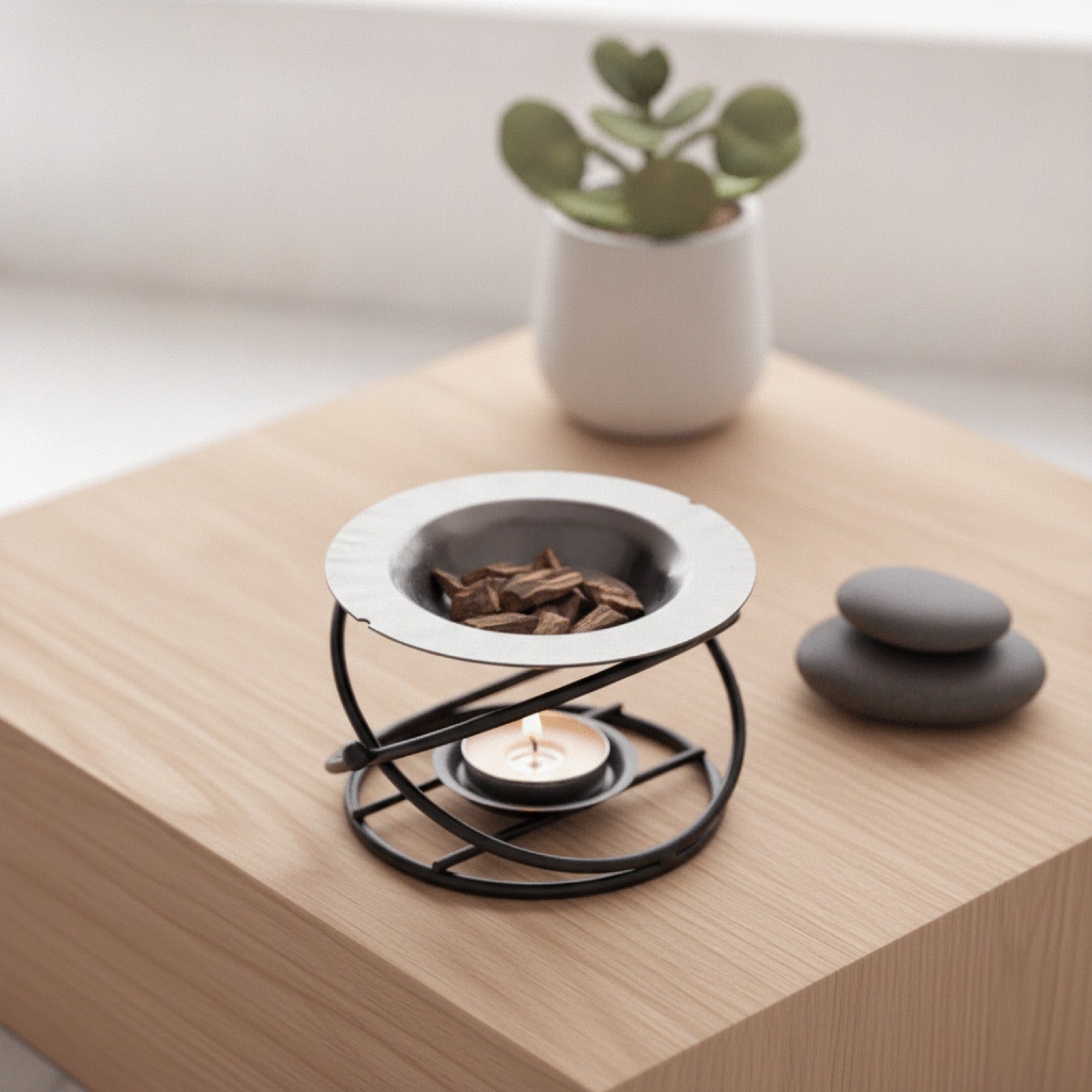 Diffuseur Huiles Essentielles & Brûleur Encens Métal Polygonal - Décoration Yoga & Bougie