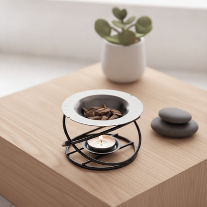 Diffuseur Huiles Essentielles & Brûleur Encens Métal Polygonal - Décoration Yoga & Bougie