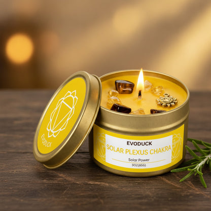 Bougie Parfumée Romarin & Cristaux Plexus Solaire - Déco Spirituelle Yoga & Méditation