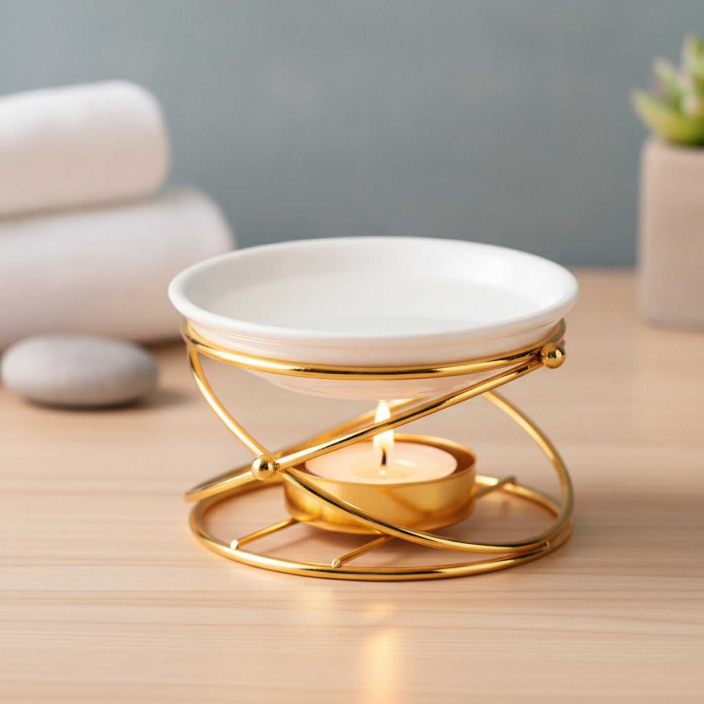 Brûleur d'Huile Essentielle Métal & Céramique - Diffuseur Aromatique pour Spa & Maison