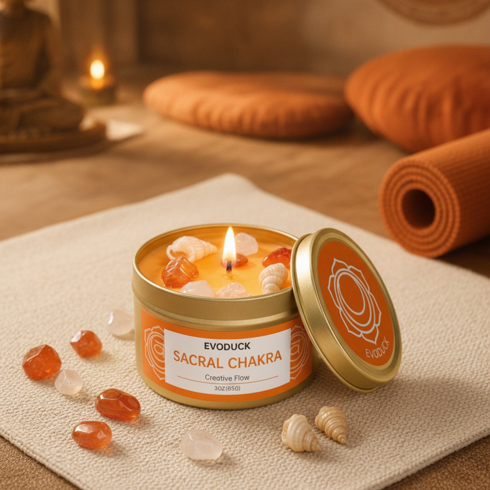 Bougie Parfumée Chakra Sacral Orange Douce avec Cristal - 3 oz