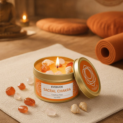 Bougie Parfumée Chakra Sacral Orange Douce avec Cristal - 3 oz