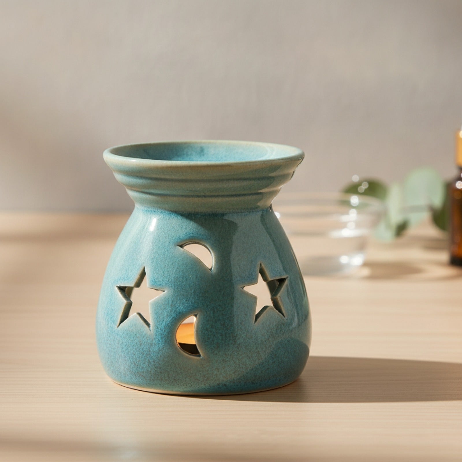 Bougeoir en Porcelaine Étoile & Lune - Diffuseur d'Huiles Essentielles Creux