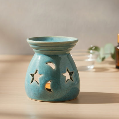 Bougeoir en Porcelaine Étoile & Lune - Diffuseur d'Huiles Essentielles Creux