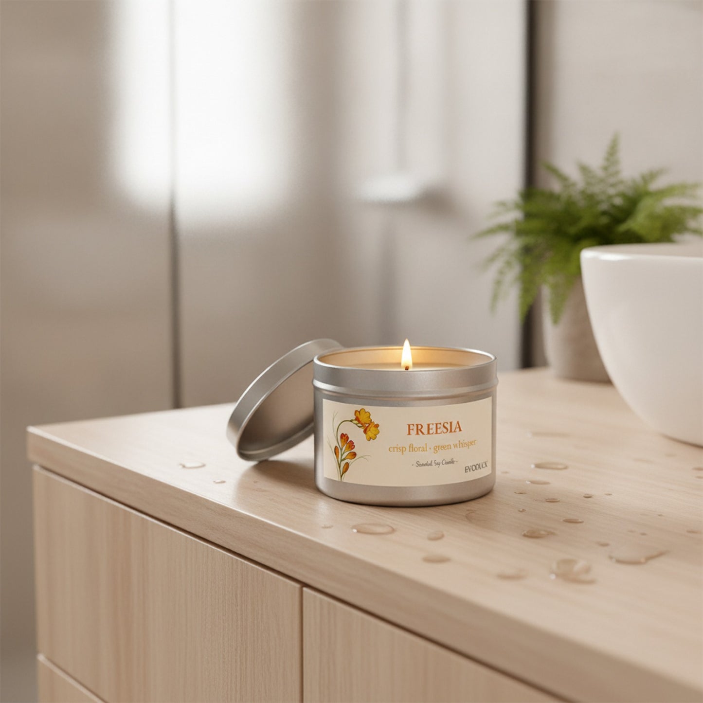 Bougie Parfumée Freesia Cire de Soja - Décoration Florale Printanière & Cadeau Frais