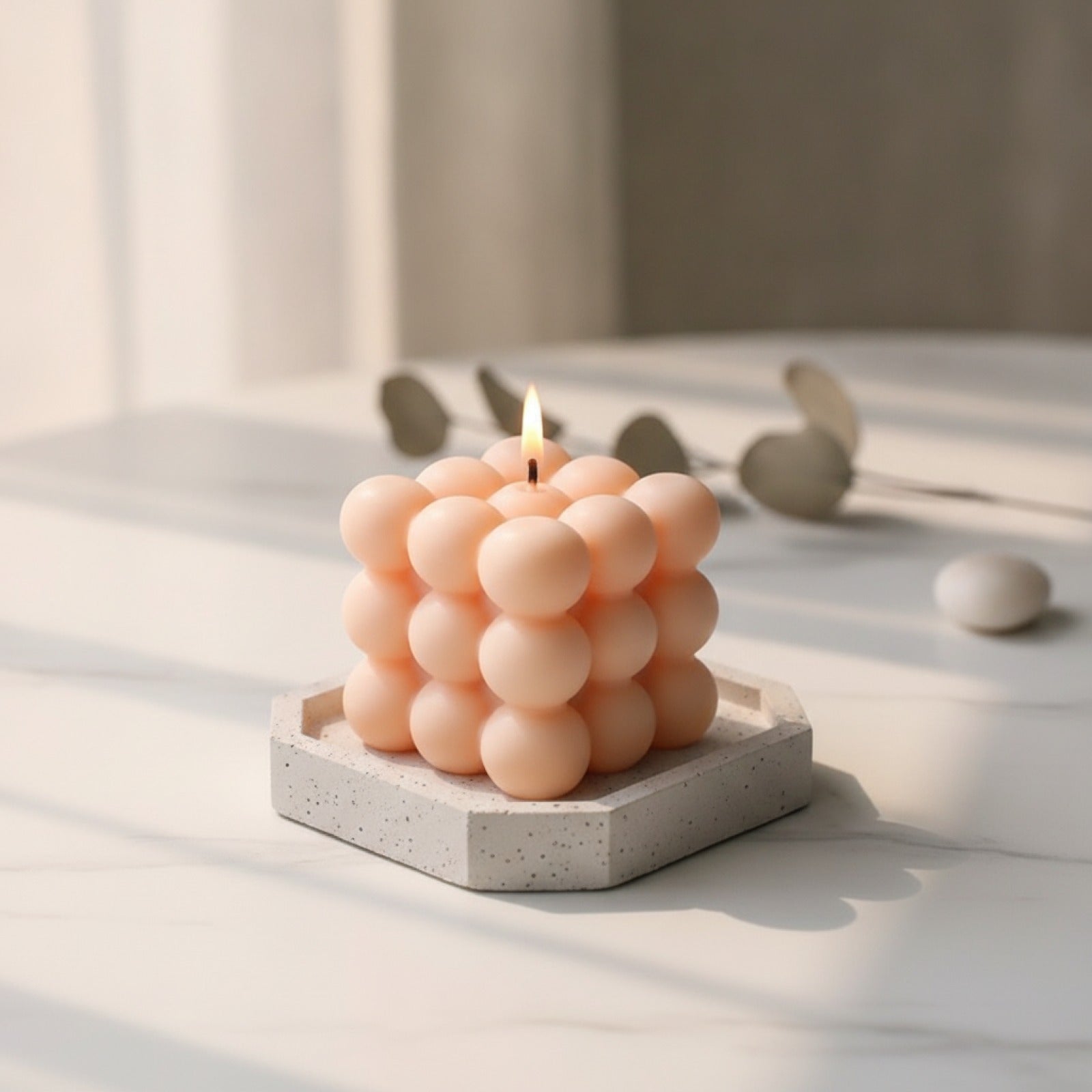 Bougie Cube à Bulles Parfumée - Cire de Soja Artisanale pour Aromathérapie & Décoration