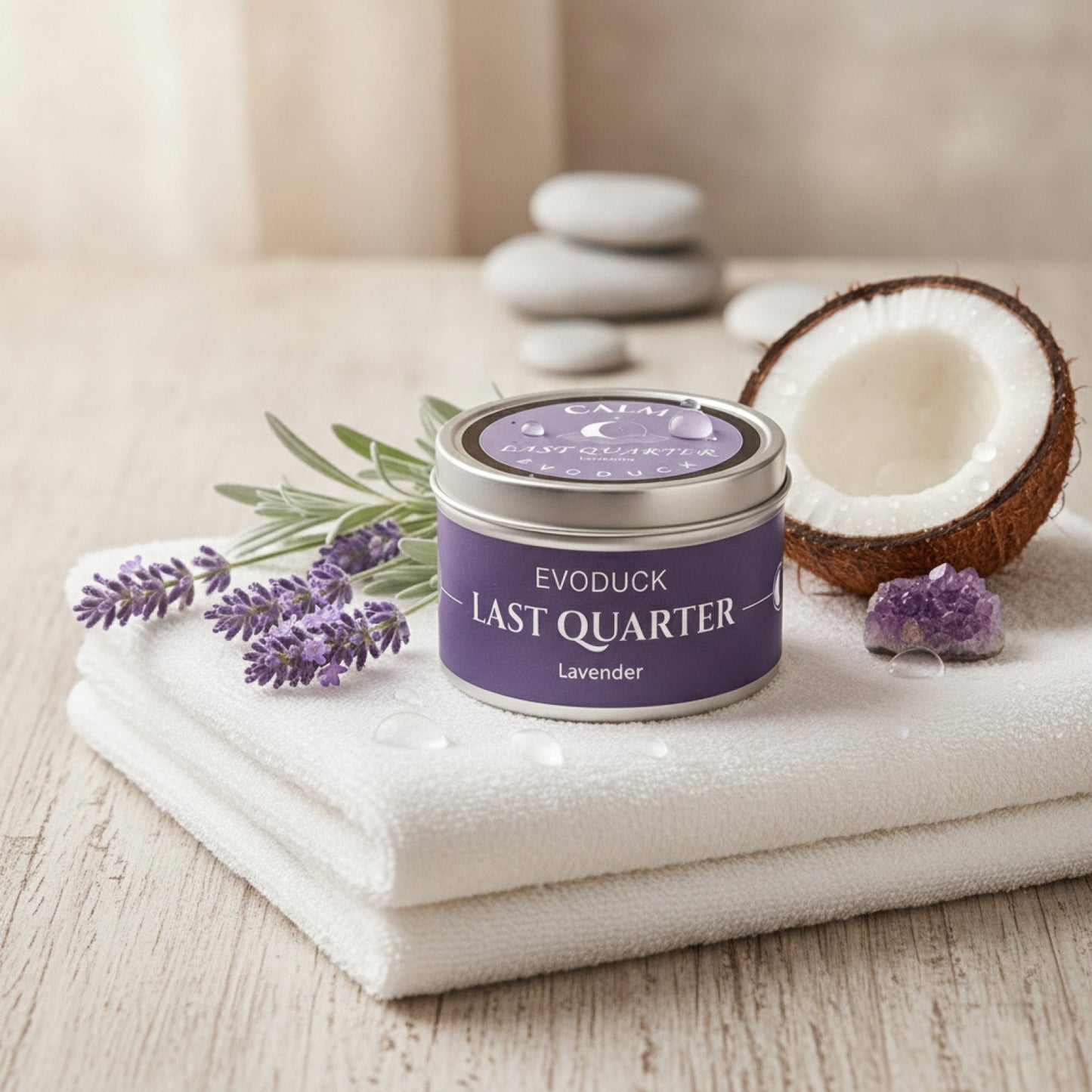 Bougie Parfumée Cire de Soja Lavande Waning Moon - Boîte Argent & Cristal Violet