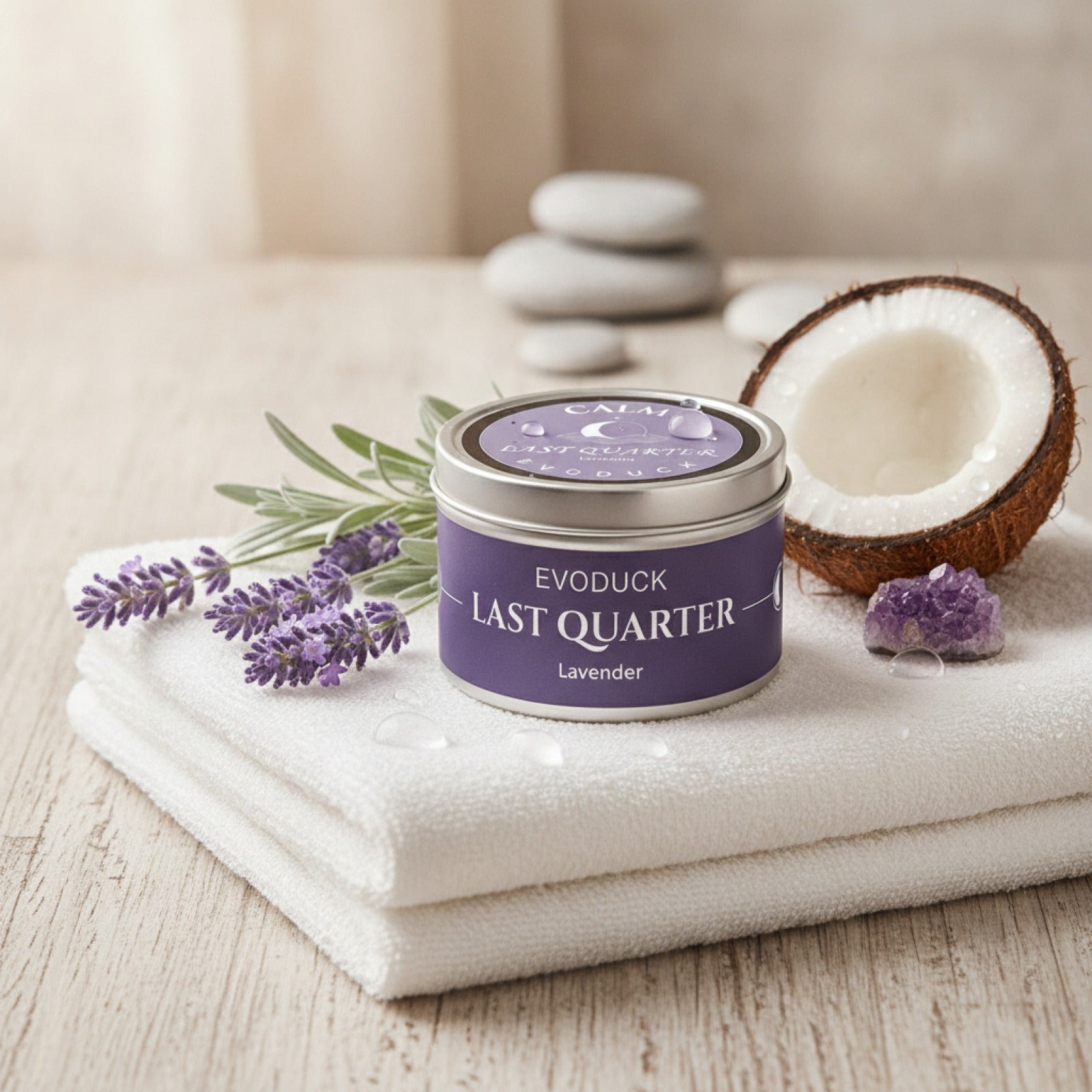 Bougie Parfumée Cire de Soja Lavande Waning Moon - Boîte Argent & Cristal Violet