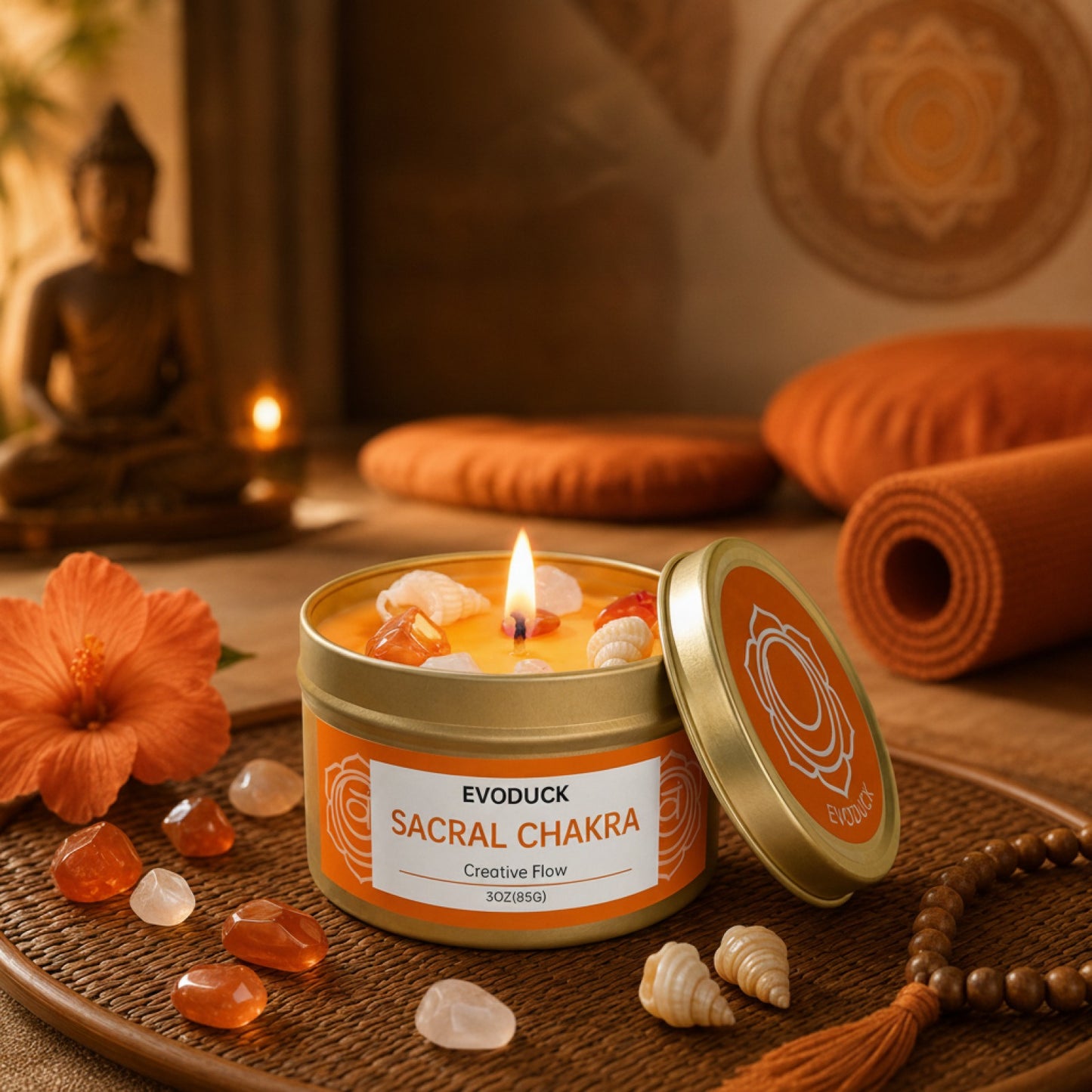 Bougie Parfumée Chakra Sacral Orange Douce avec Cristal - 3 oz