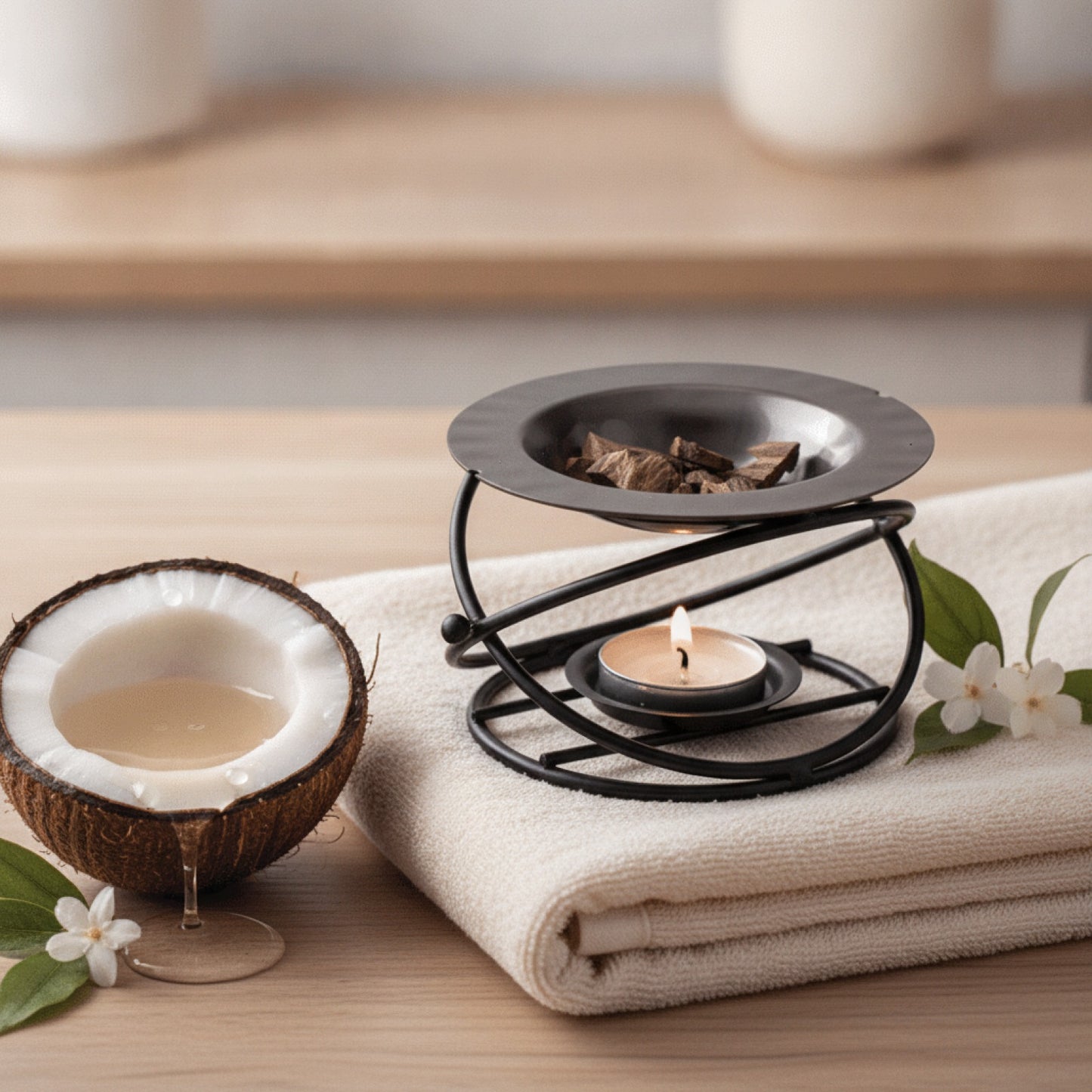 Diffuseur Huiles Essentielles & Brûleur Encens Métal Polygonal - Décoration Yoga & Bougie