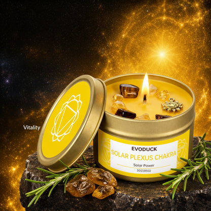 Bougie Parfumée Romarin & Cristaux Plexus Solaire - Déco Spirituelle Yoga & Méditation