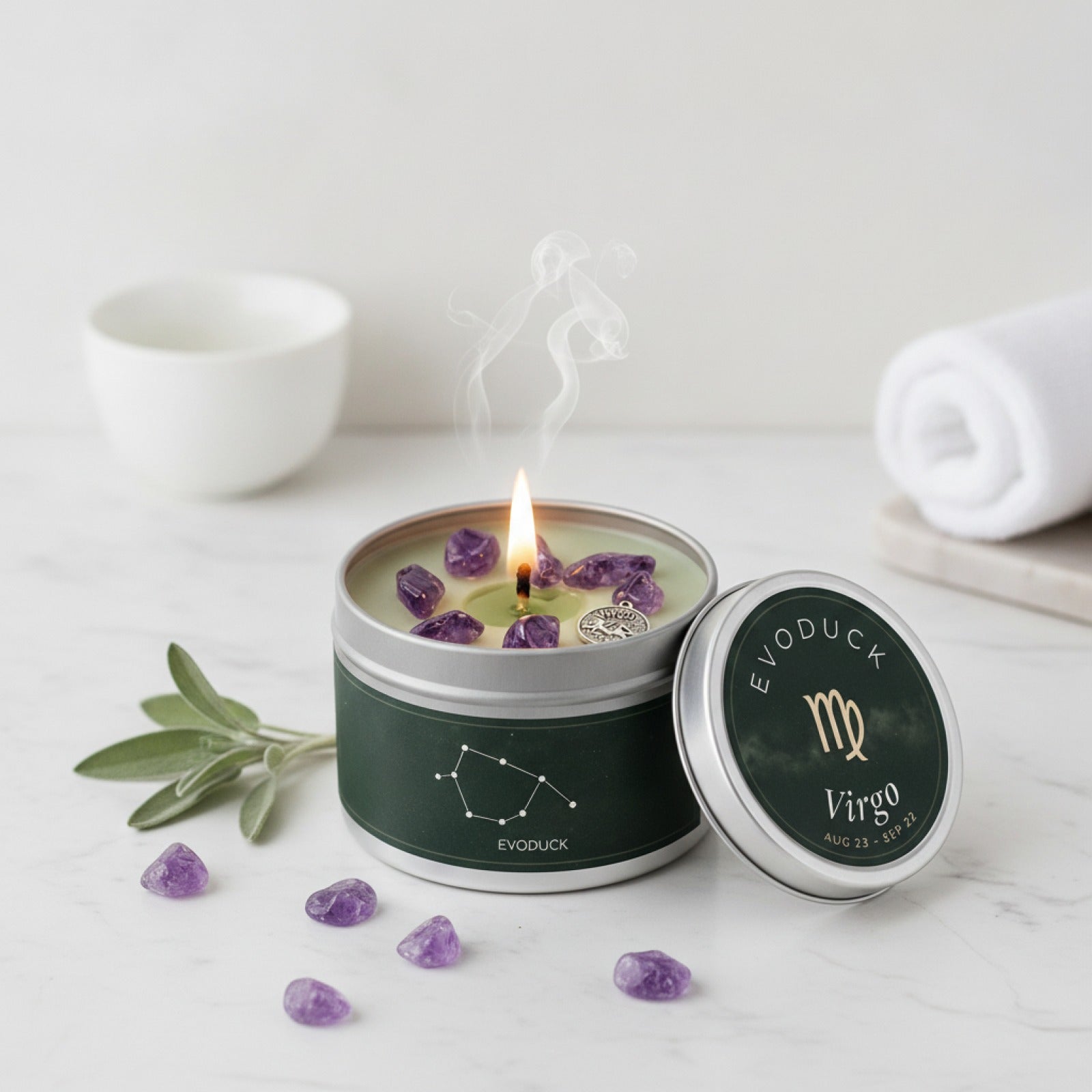 Bougie Parfumée Vierge Thé Blanc & Sauge - Constellation Aromathérapie - Cadeau Maison 3oz