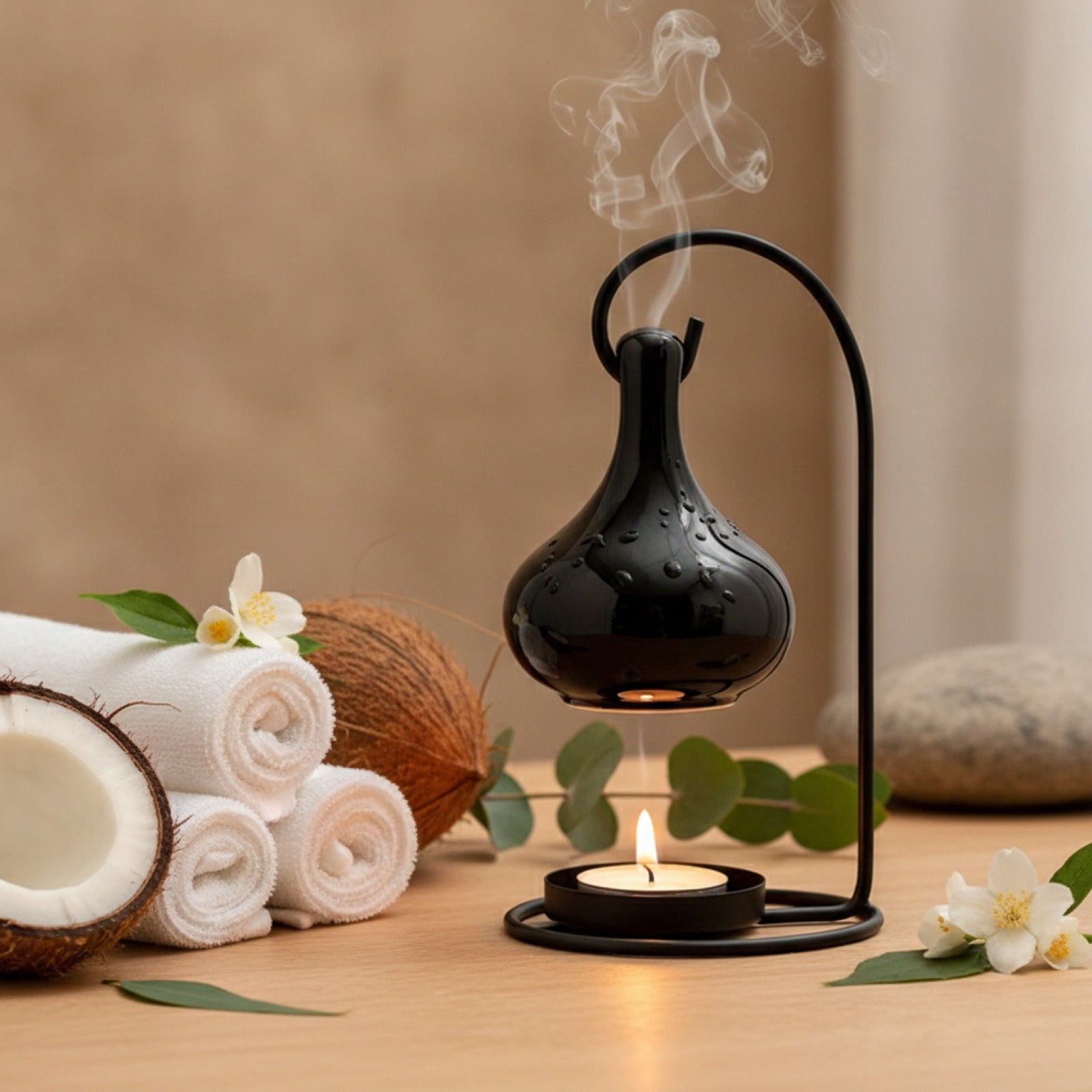 Diffuseur d'aromathérapie en céramique élégante - Noir ou Blanc, avec bougeoir intégré
