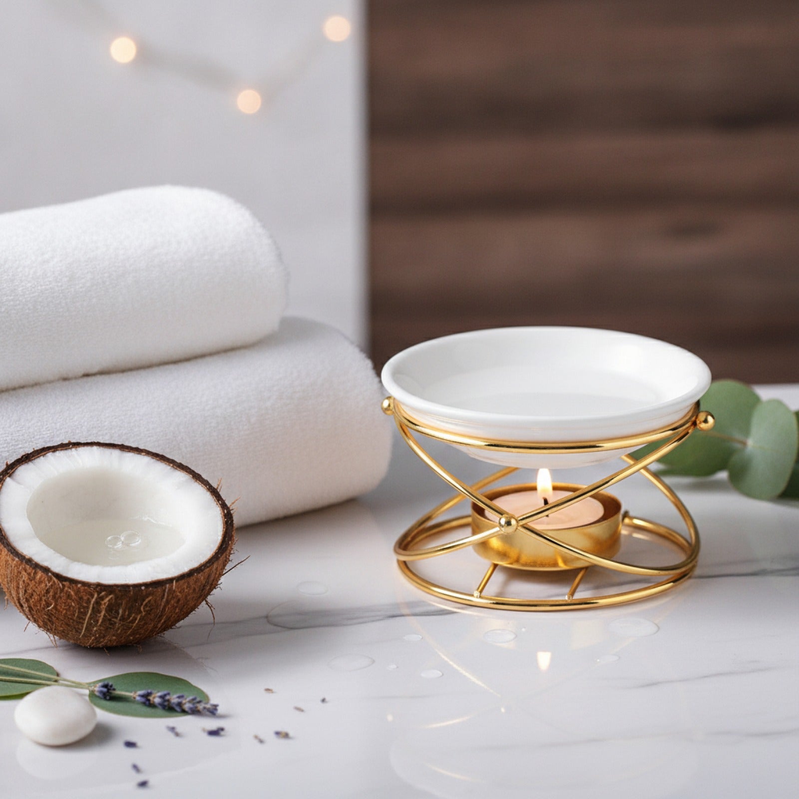 Brûleur d'Huile Essentielle Métal & Céramique - Diffuseur Aromatique pour Spa & Maison