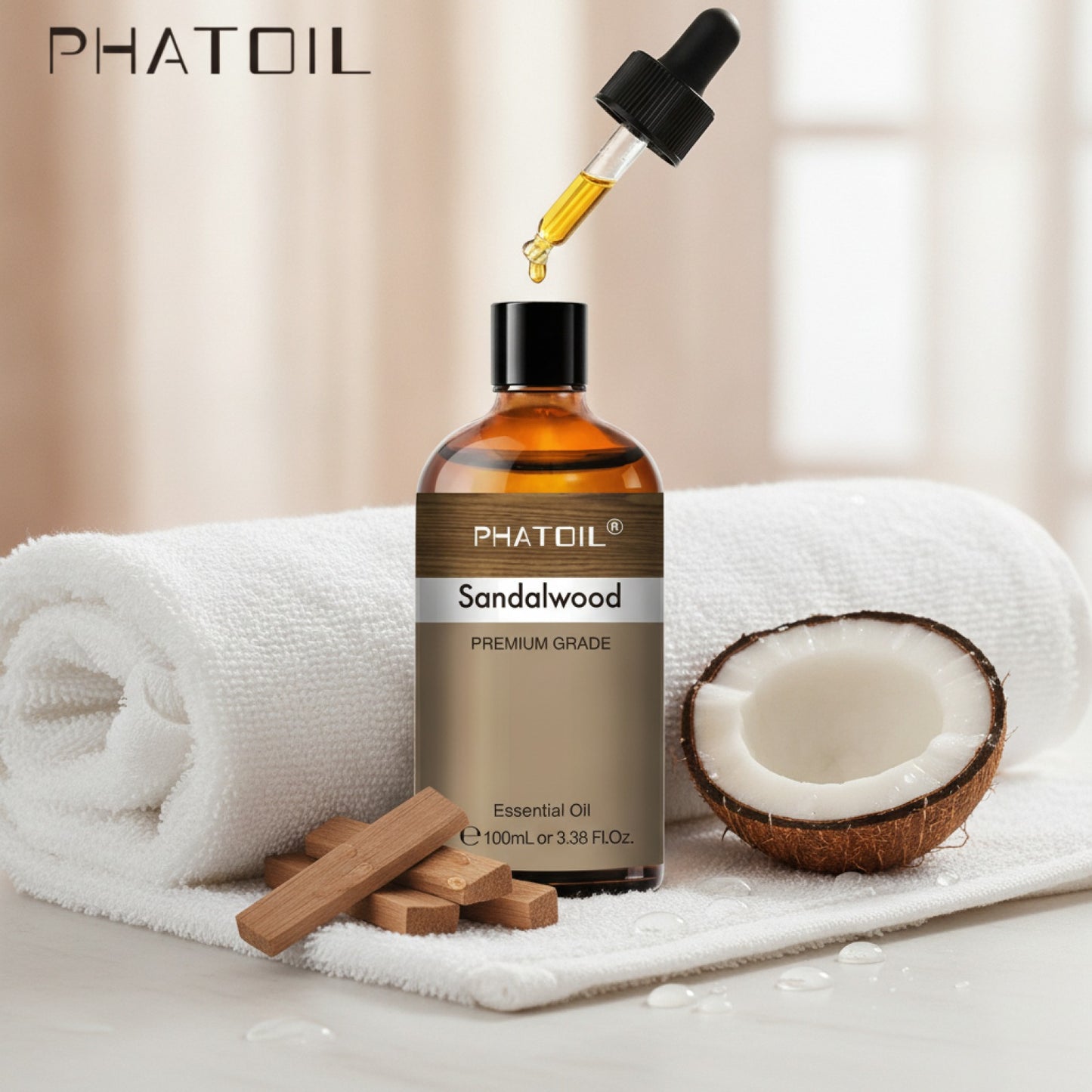 PHATOIL : Lot Huiles Essentielles 100ml - Bois de Santal, Lavande, Eucalyptus, Menthe Poivrée, Citronnelle, Vanille - Aromathérapie Premium