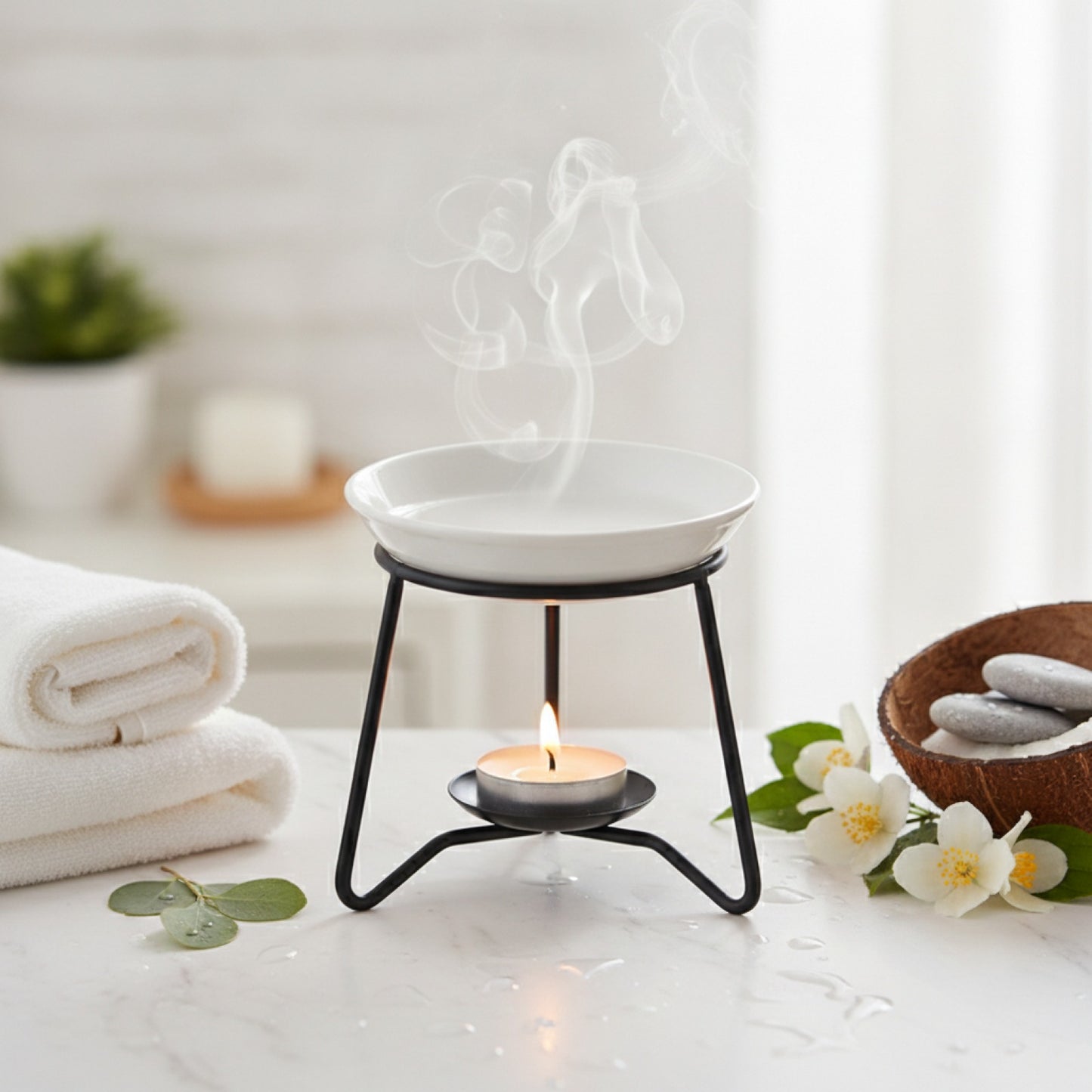 Brûleur d'encens noir multifonction : diffuseur d'arômes, photophore & bougeoir décoratif