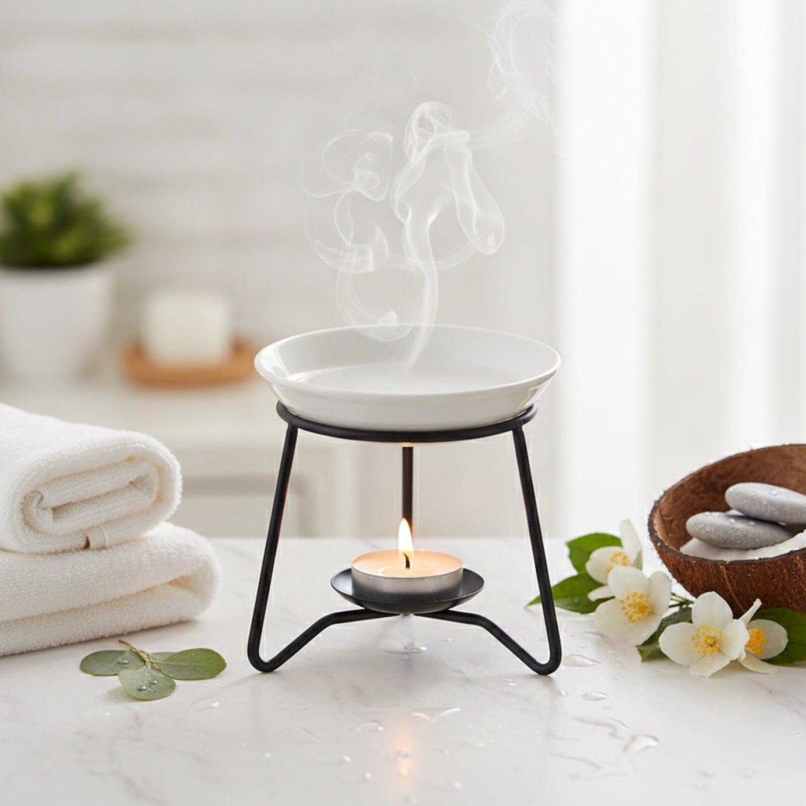 Brûleur d'encens noir multifonction : diffuseur d'arômes, photophore & bougeoir décoratif