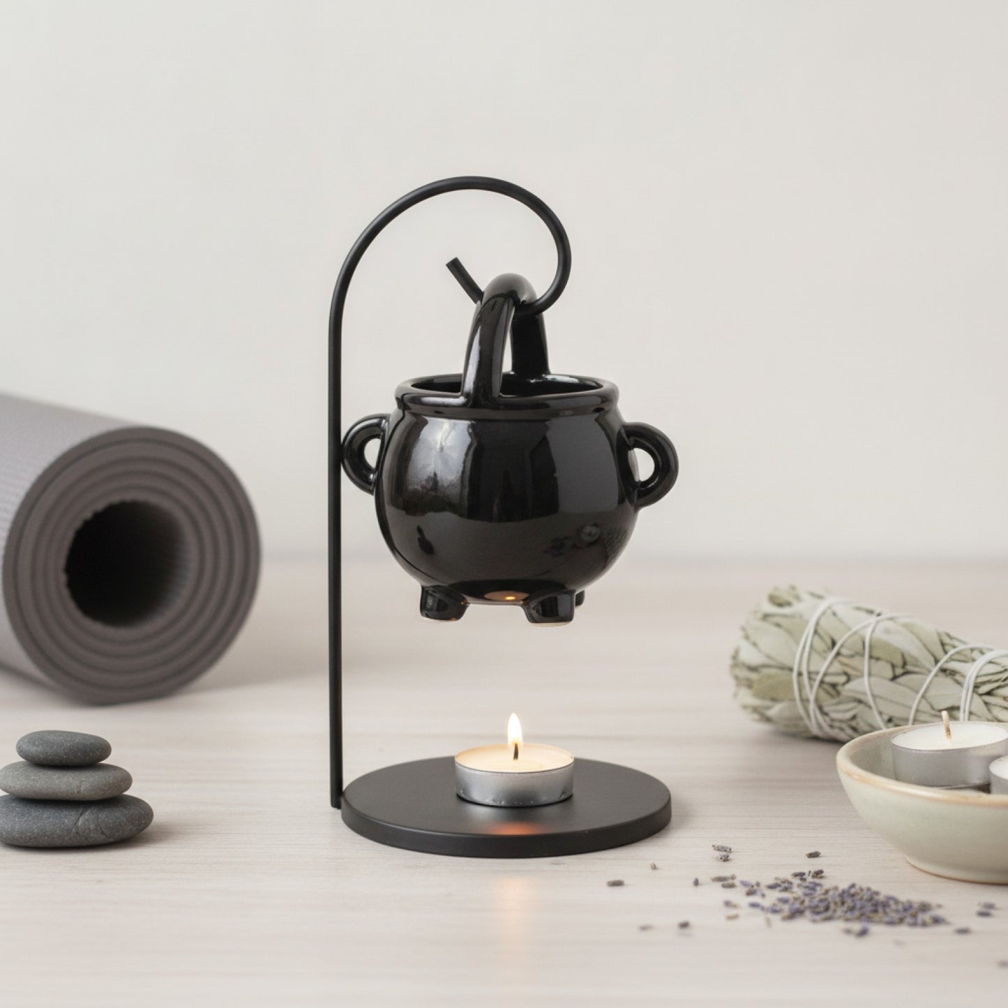 Chaudron Sorcière Suspendu : Brûleur de Cire & Diffuseur d'Arômes pour Ambiance Yoga & Méditation