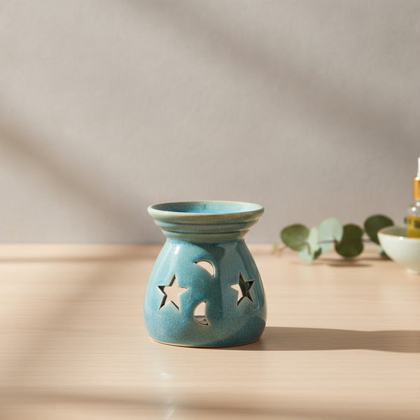 Bougeoir en Porcelaine Étoile & Lune - Diffuseur d'Huiles Essentielles Creux