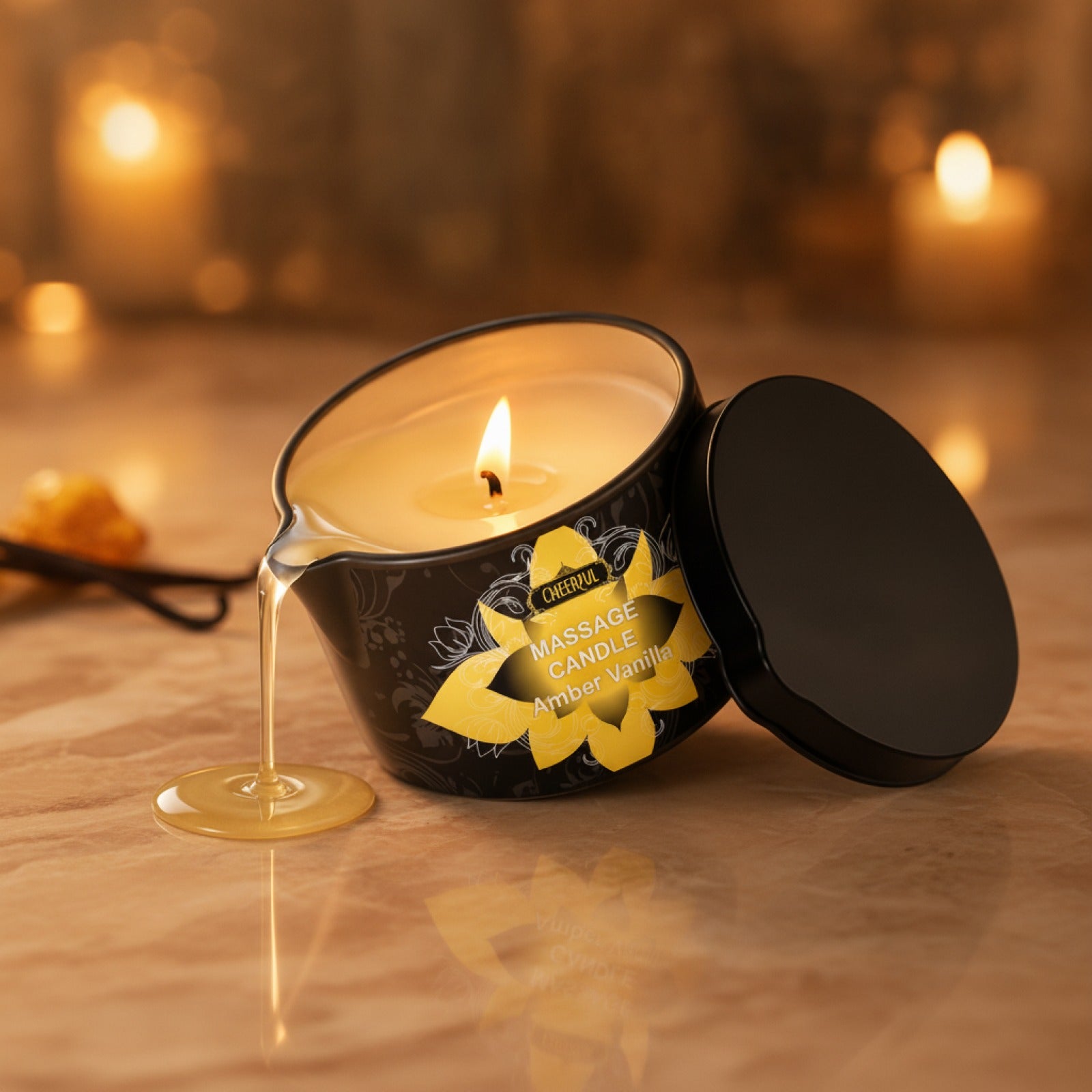 Bougie de Massage Vanille & Ambre - Cire de Soja Naturelle pour Soins Spa à Domicile