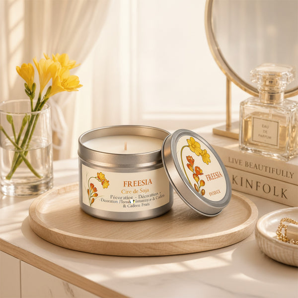Bougie Parfumée Freesia Cire de Soja - Décoration Florale Printanière & Cadeau Frais