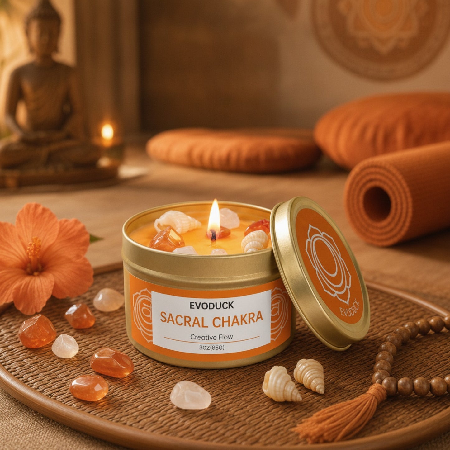 Bougie Parfumée Chakra Sacral Orange Douce avec Cristal - 3 oz