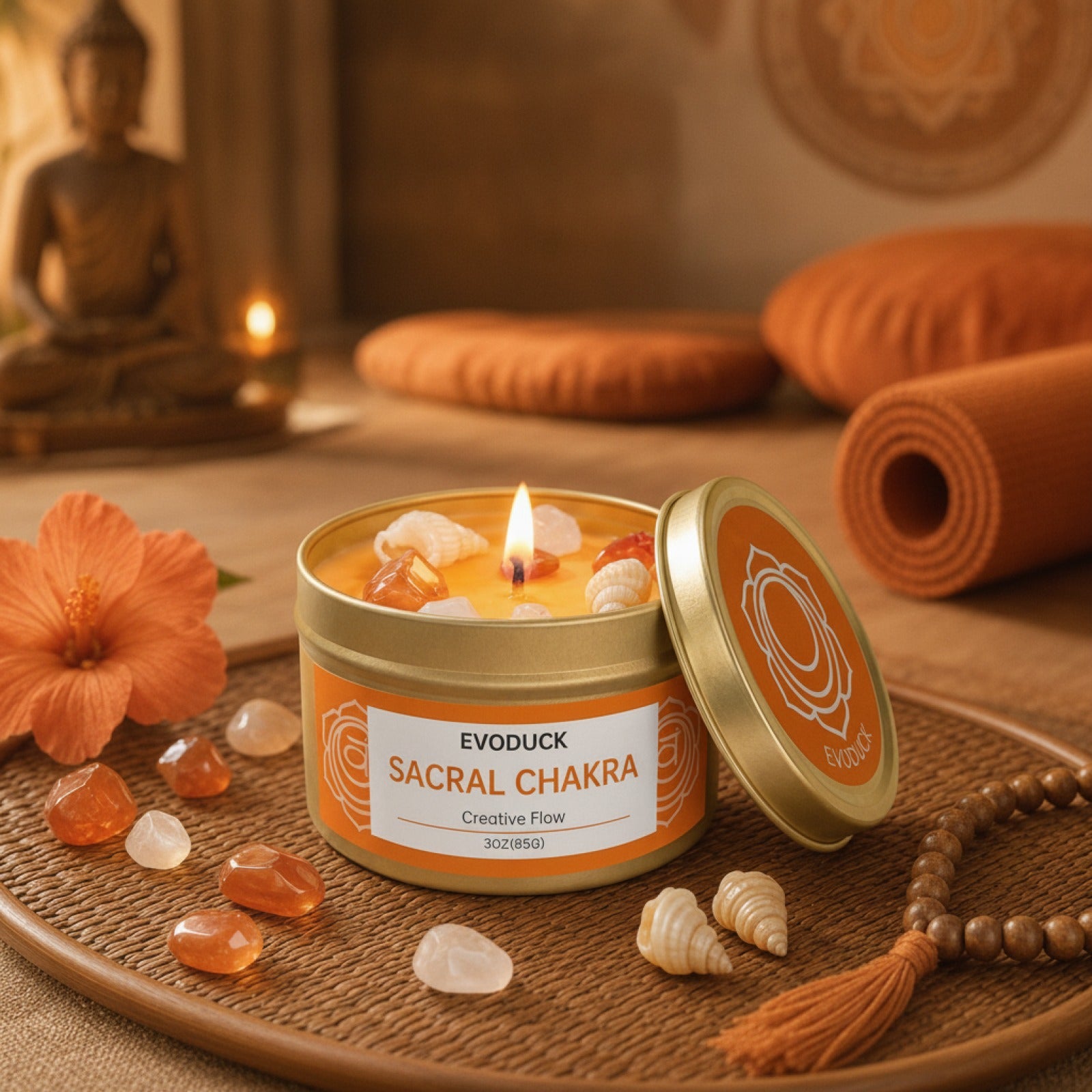 Bougie Parfumée Chakra Sacral Orange Douce avec Cristal - 3 oz