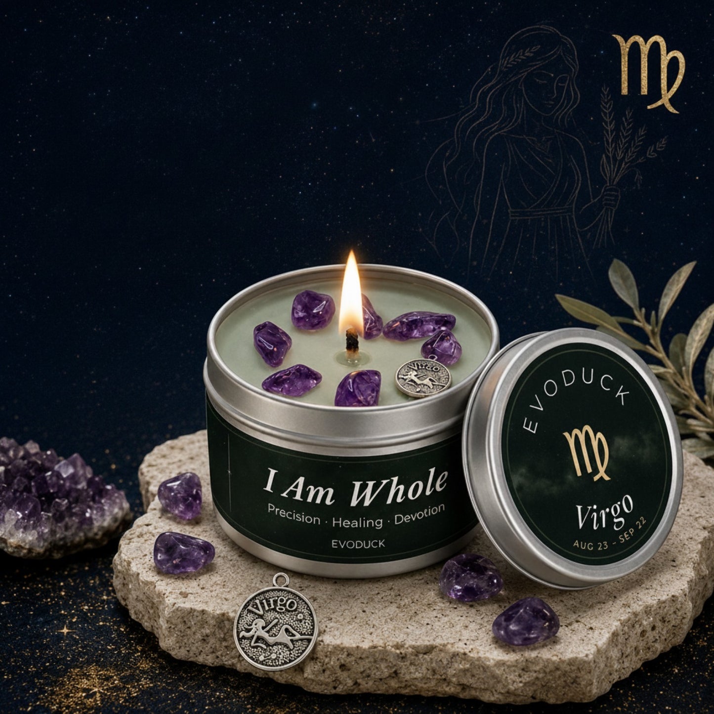 Bougie Parfumée Vierge Thé Blanc & Sauge - Constellation Aromathérapie - Cadeau Maison 3oz