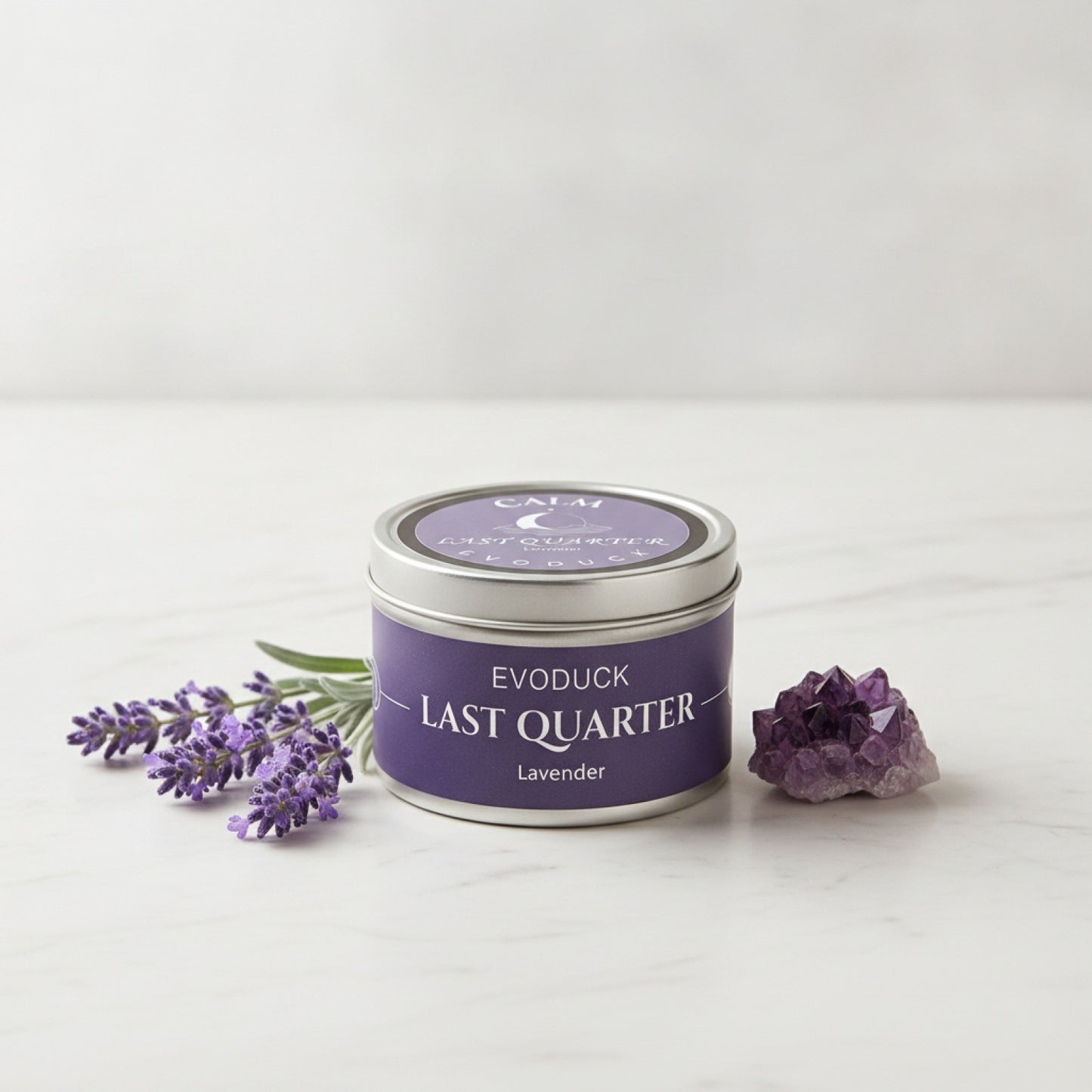 Bougie Parfumée Cire de Soja Lavande Waning Moon - Boîte Argent & Cristal Violet
