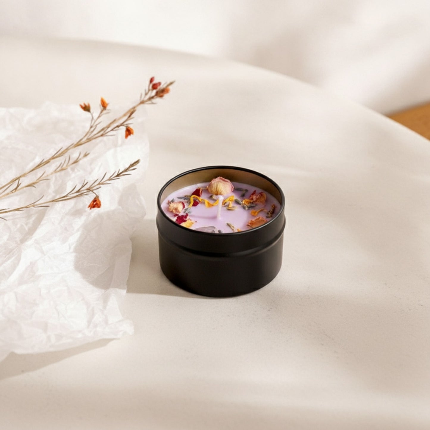 Bougie Parfumée Cire de Soja en Cristal avec Fleurs Séchées - Cadeau Artisanal