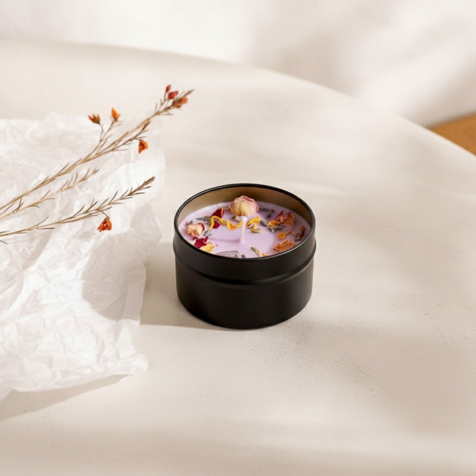 Bougie Parfumée Cire de Soja en Cristal avec Fleurs Séchées - Cadeau Artisanal