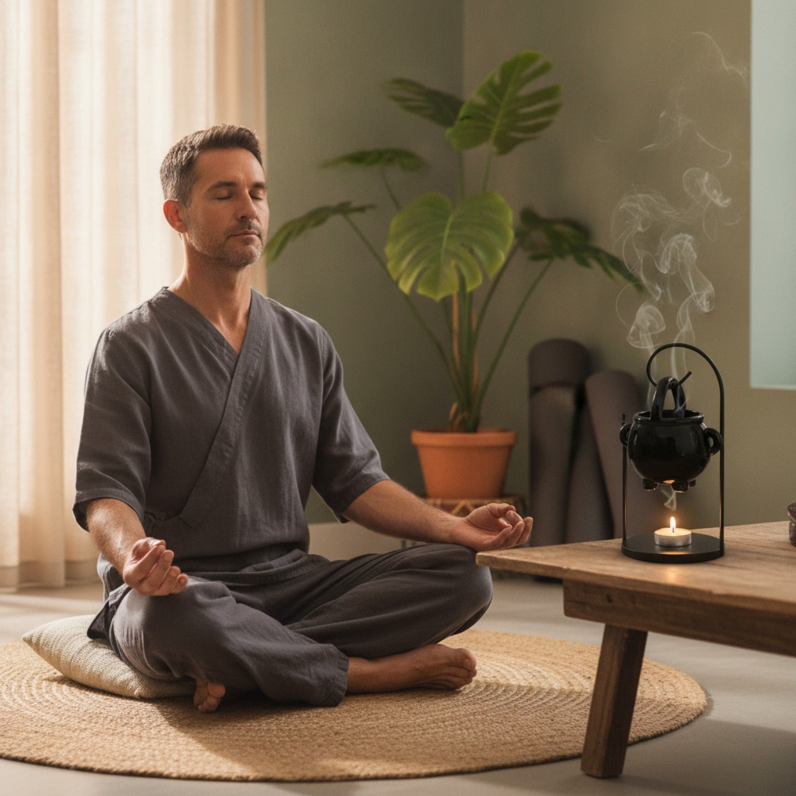 Chaudron Sorcière Suspendu : Brûleur de Cire & Diffuseur d'Arômes pour Ambiance Yoga & Méditation