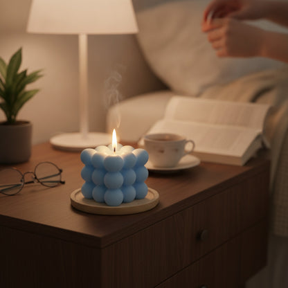 Bougie Cube à Bulles Parfumée - Cire de Soja Artisanale pour Aromathérapie & Décoration