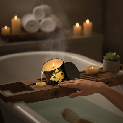 Bougie de Massage Vanille & Ambre - Cire de Soja Naturelle pour Soins Spa à Domicile