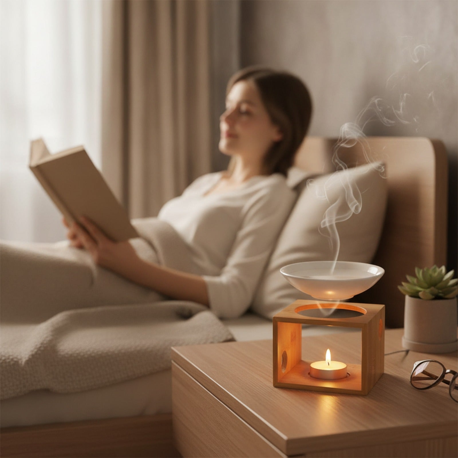 Photophore Aromathérapie en Bambou - Diffuseur Huiles Essentielles & Bougeoir Chauffe-Huile
