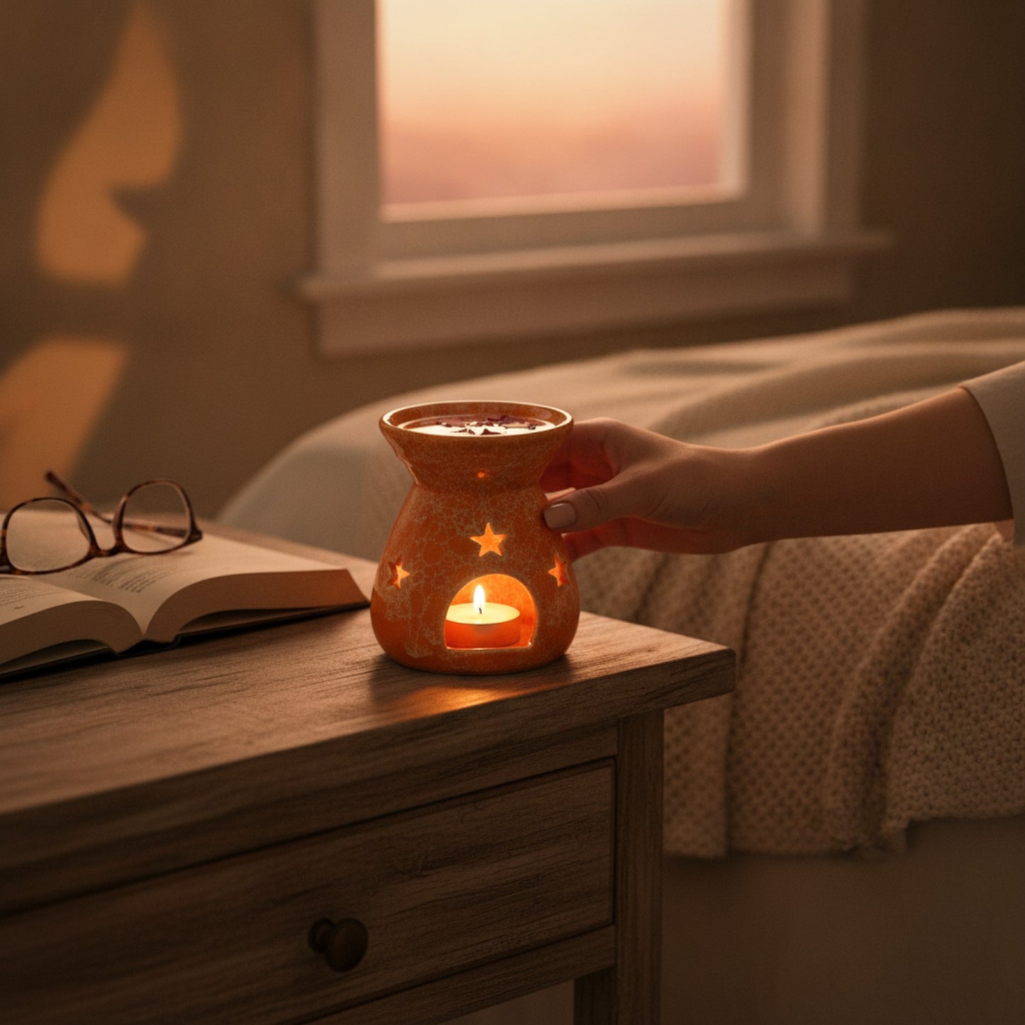 Brûleur d'Huile Essentielle & Bougie Parfumée - Lampe d'Aromathérapie Romantique pour la Maison