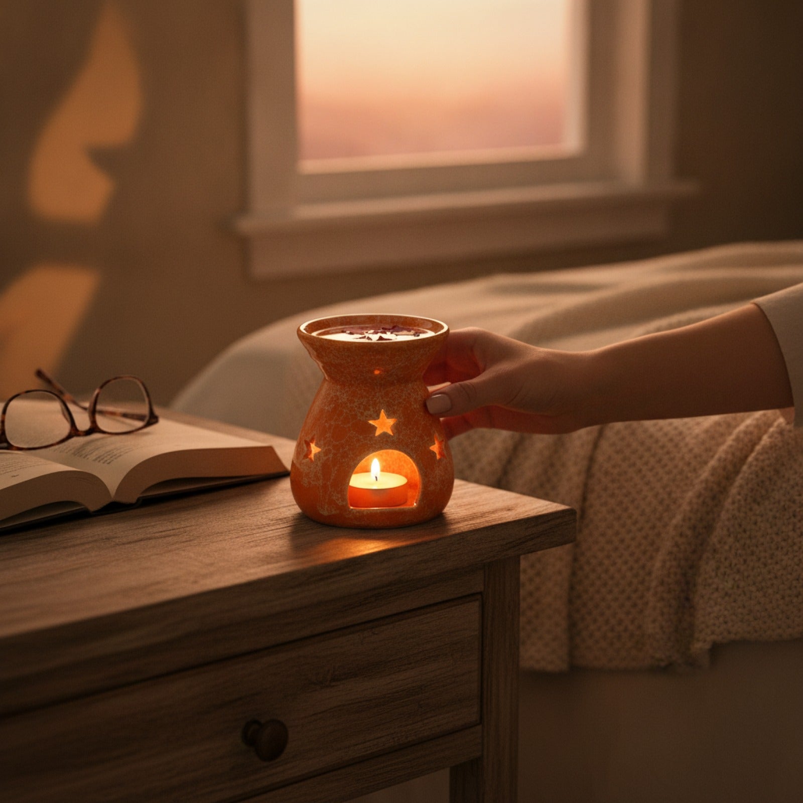 Brûleur d'Huile Essentielle & Bougie Parfumée - Lampe d'Aromathérapie Romantique pour la Maison