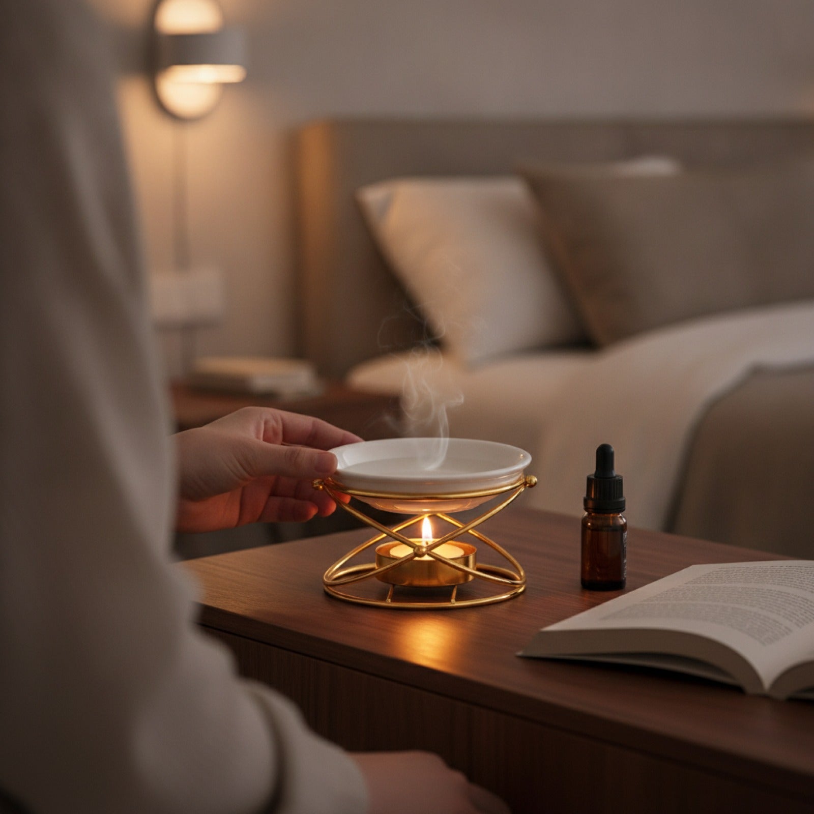 Brûleur d'Huile Essentielle Métal & Céramique - Diffuseur Aromatique pour Spa & Maison