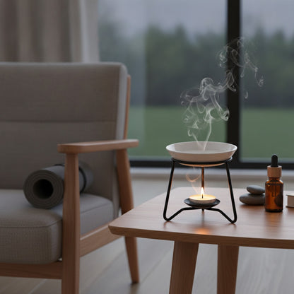 Brûleur d'encens noir multifonction : diffuseur d'arômes, photophore & bougeoir décoratif